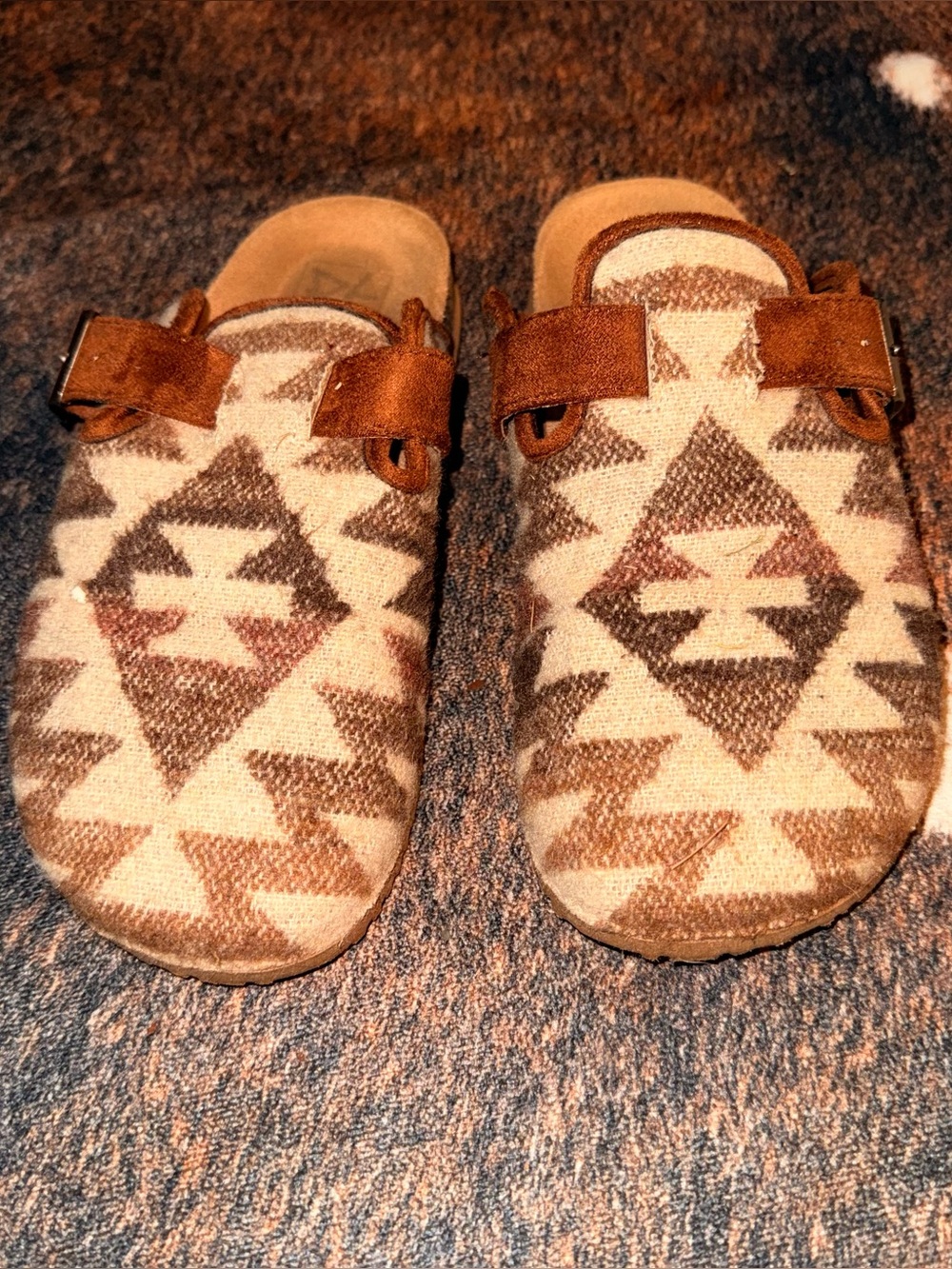 Dirty Laundry Southwestern Slip-On Clogs in Brown and Cream